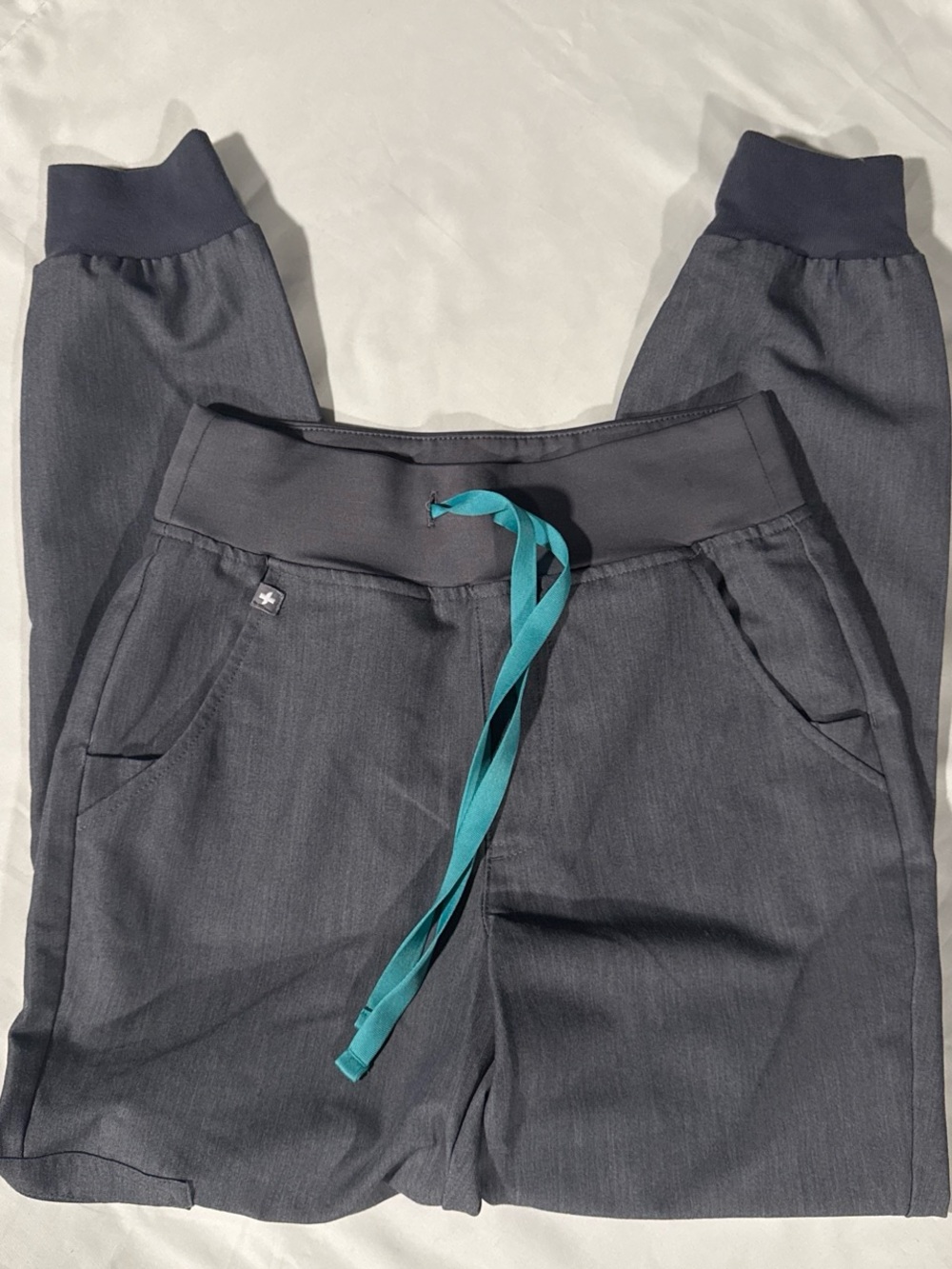 Figs Kids Charcoal Joggers with Teal Drawstring